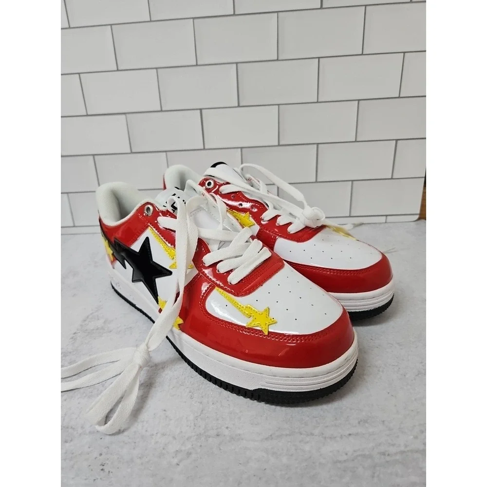 Indigo Studios Custom Bape Apesta Shoes Size 8.5  Red Yellow And White Colorway
